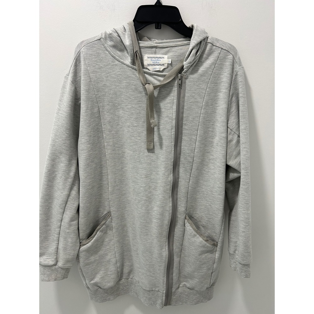 Simply Vera Vera Wang Womens Gray Asymmetric Zip Up Hoodie Sweatshirt Size L